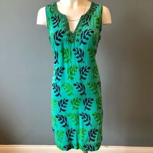 Multi Colored Teal Mini Dress w/ Sequined Neckline